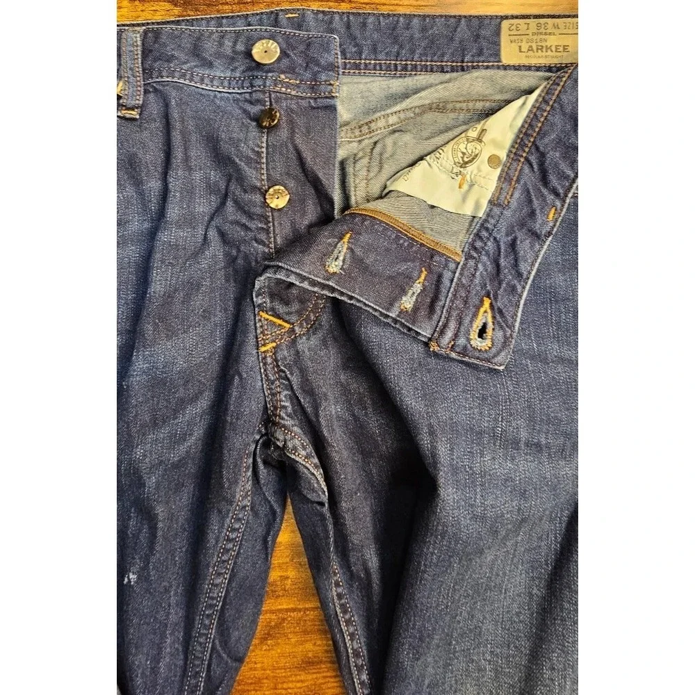 Diesel Industry‎ Larkee Jeans Men 36x32 Blue Fade Wash Regular Straight
